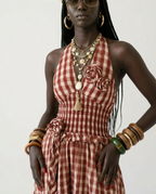 Sovereign Check Halter Maxi Dress-2