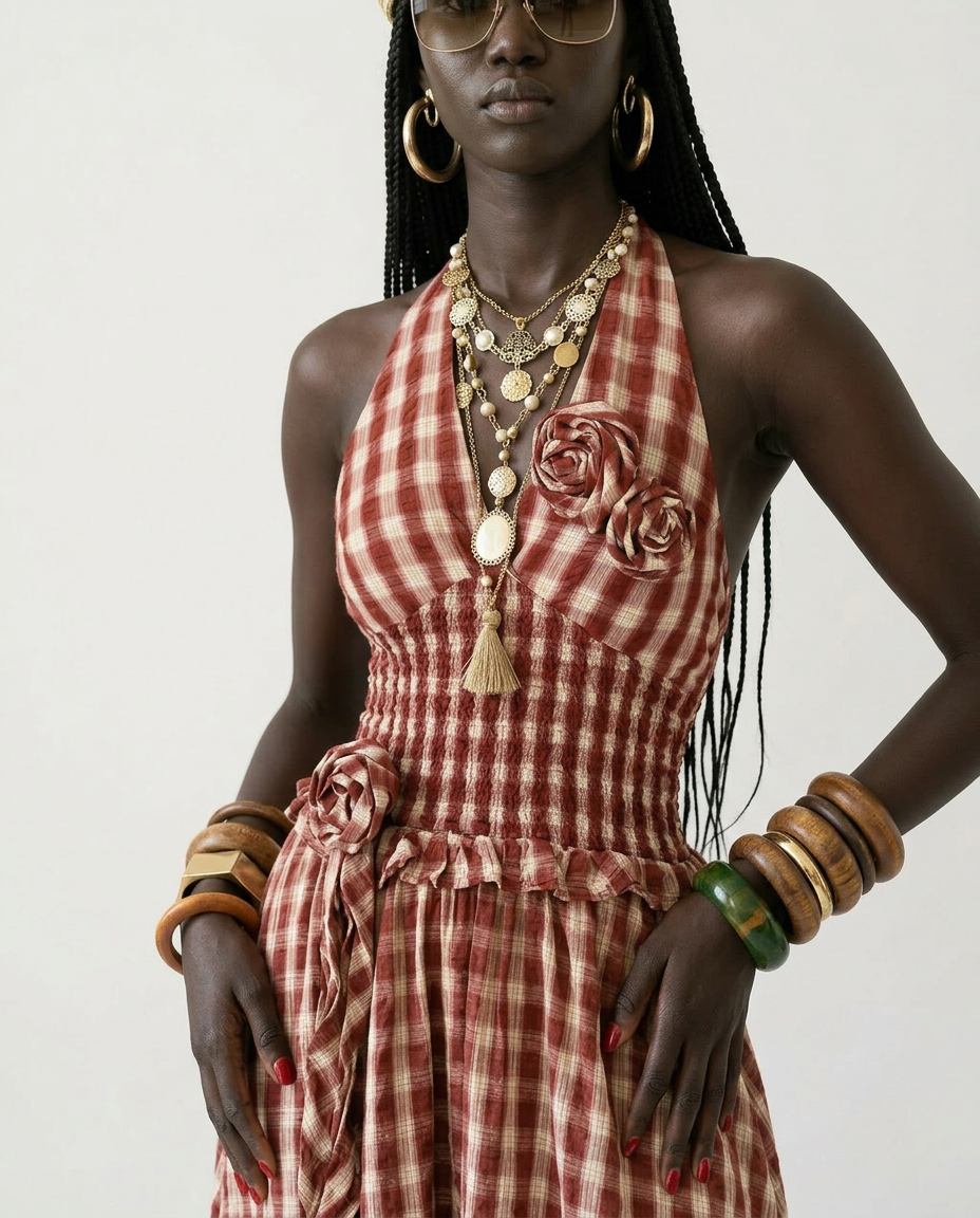 Sovereign Check Halter Maxi Dress-2