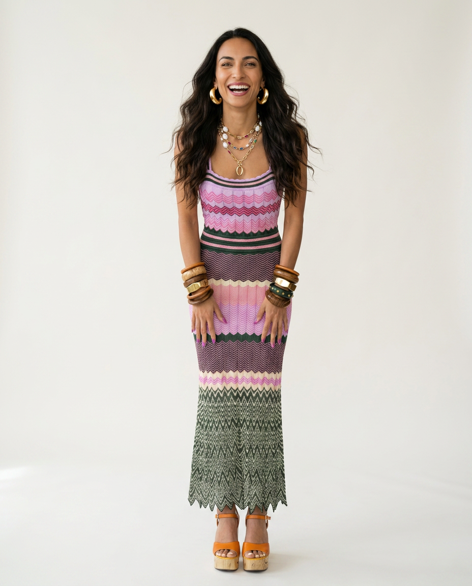 Vibrant Knitted Geometric Maxi Dress-1