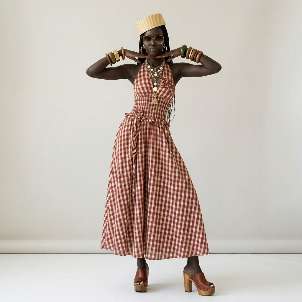 Sovereign Check Halter Maxi Dress-0