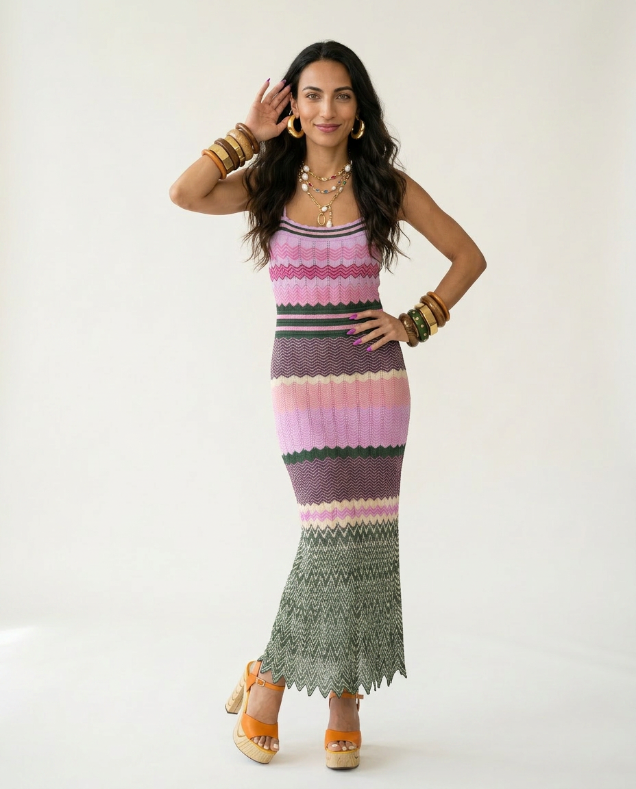 Vibrant Knitted Geometric Maxi Dress-0