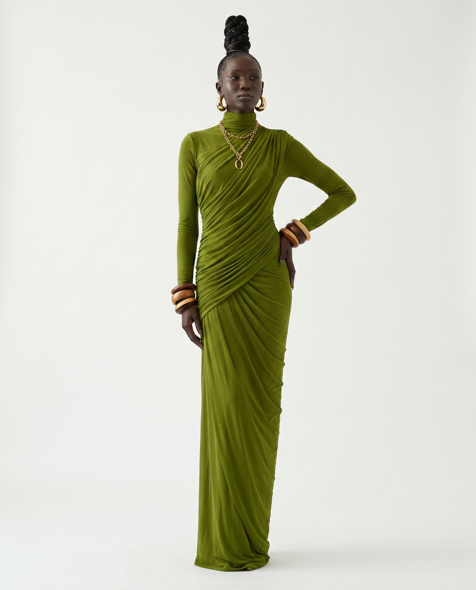 Majestic Draped Long Sleeve Maxi Dress-0