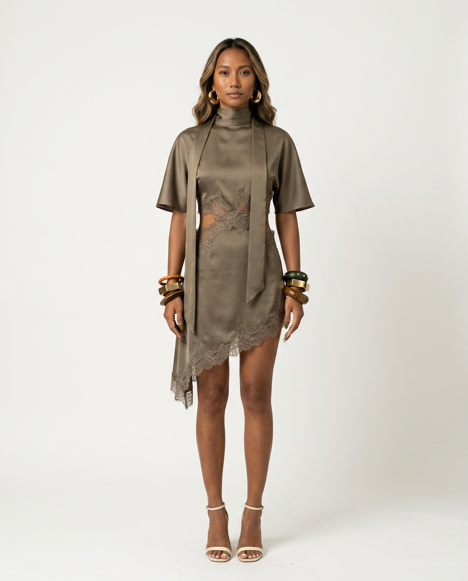 Audacious Scarf Collar Mini Dress-0
