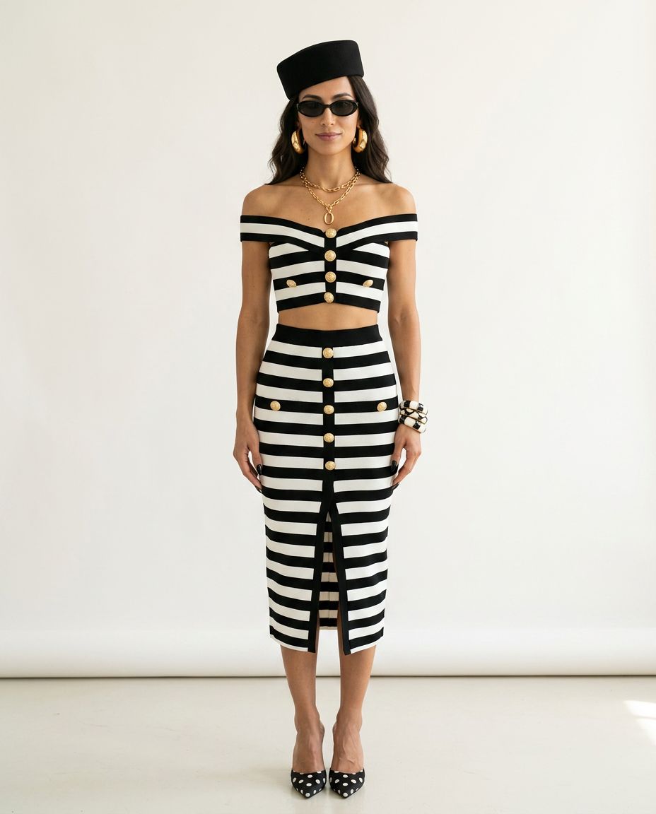 Striped Button Two-Piece Set