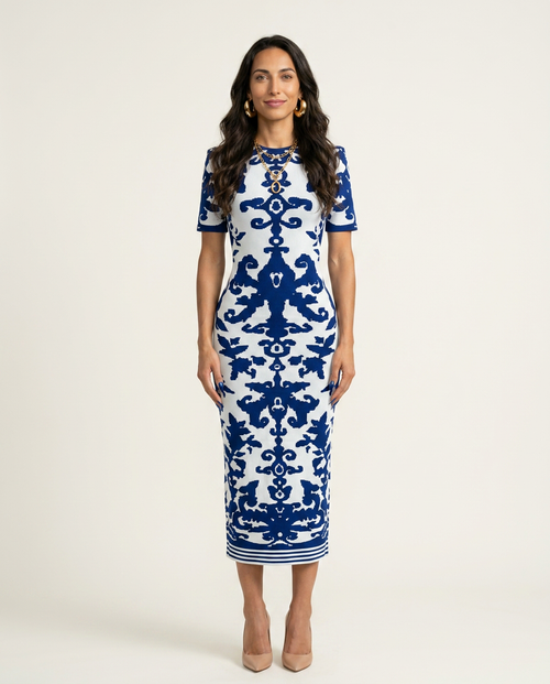Confident Jacquard Bodycon Maxi Dress-1