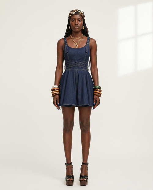 Daring Denim Flared Mini Dress-2