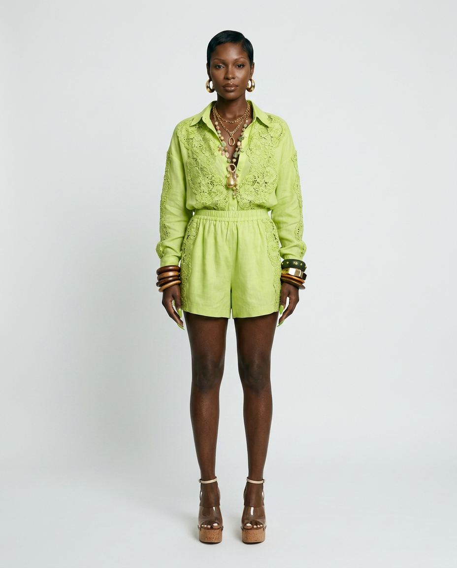 Vibrant Lace Spliced Two-Piece Set-2