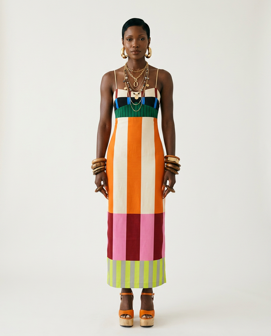 Vibrant Striped Bodycon Maxi Dress-3