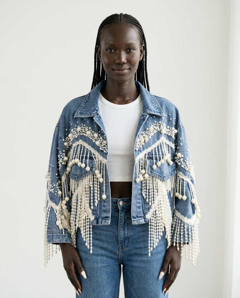 Wild Heart Pearl Tassel Denim Jacket-1