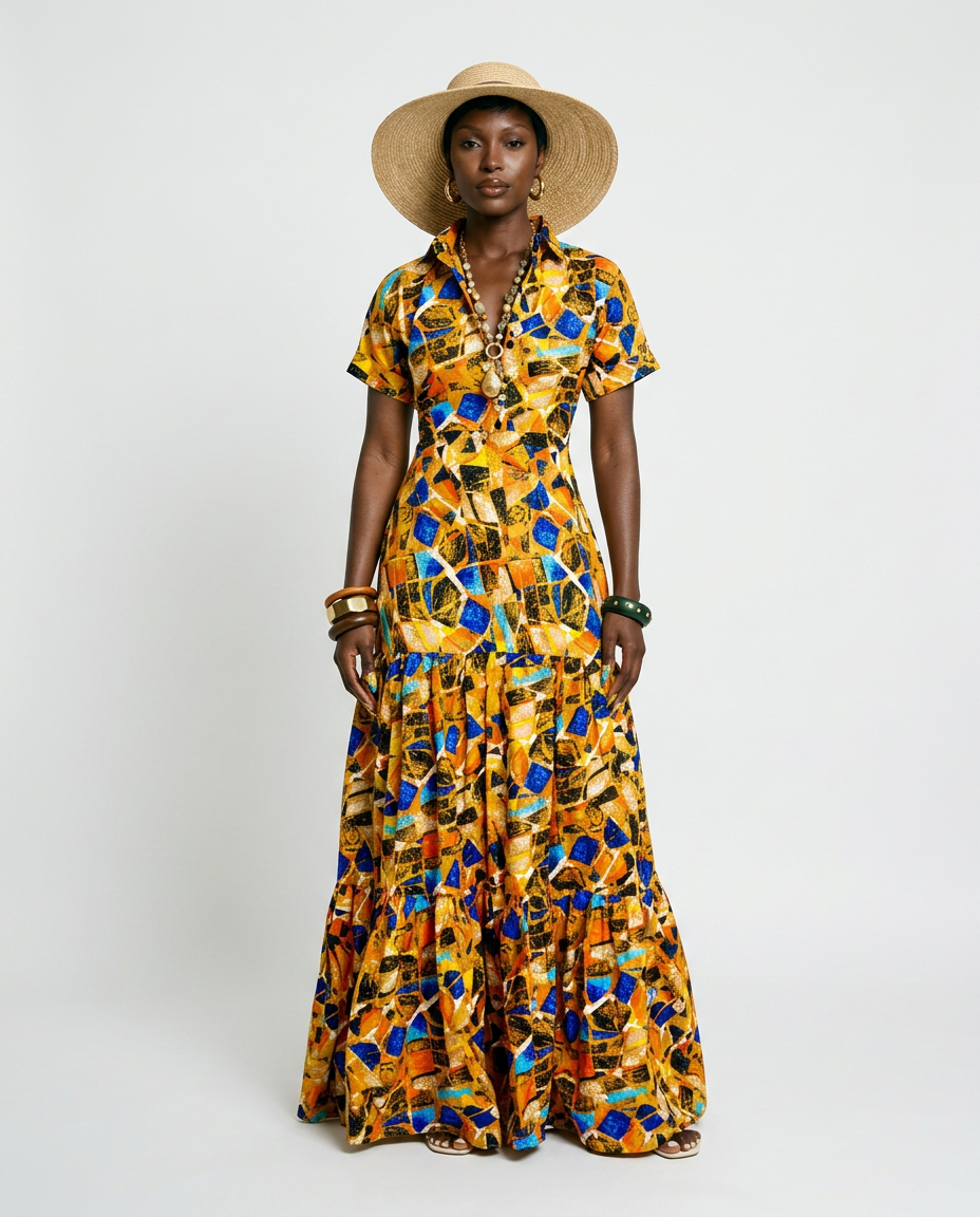 Confident African Ankara Tiered Maxi Dress-0