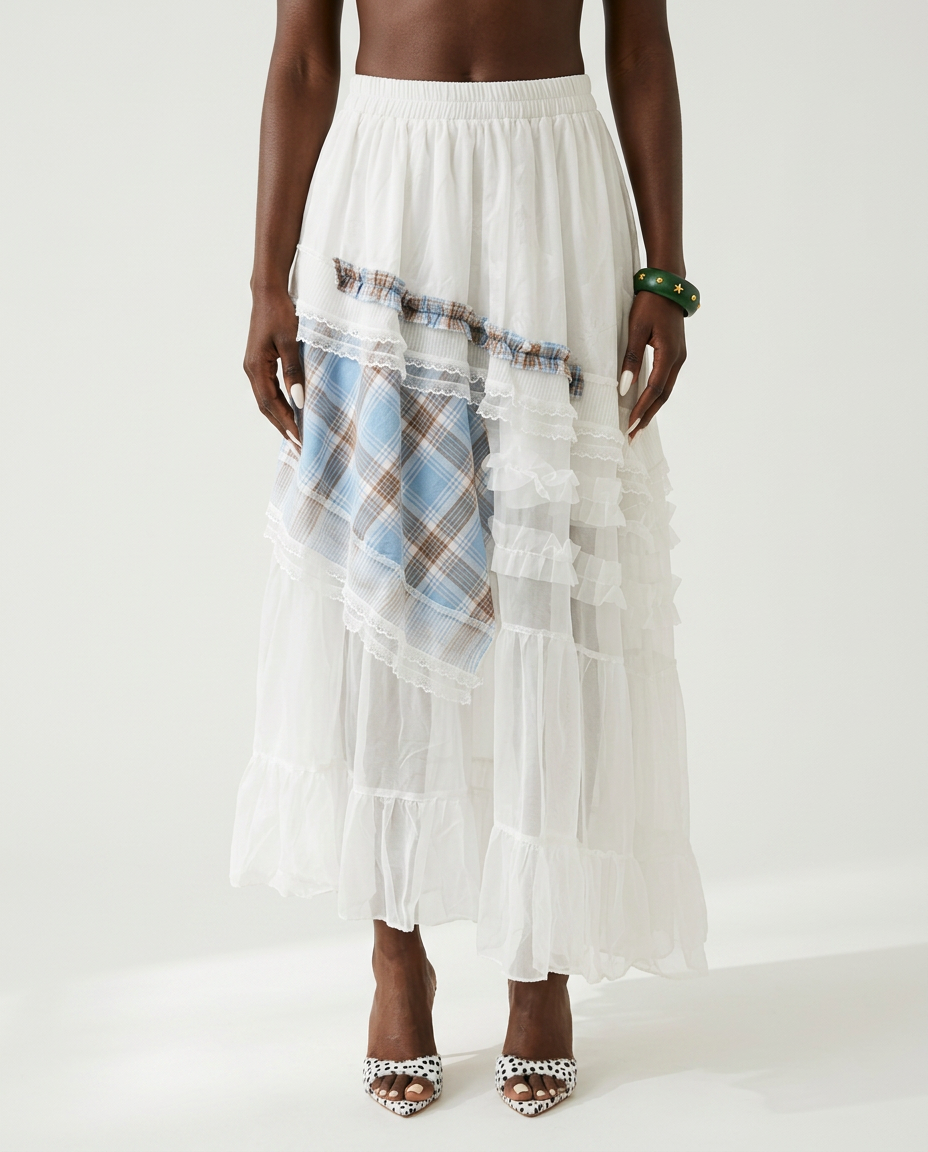 Sovereign Plaid Patchwork Maxi Skirt-3