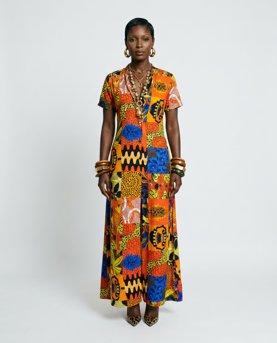 Vibrant Printed Silk Kaftan Dress-0