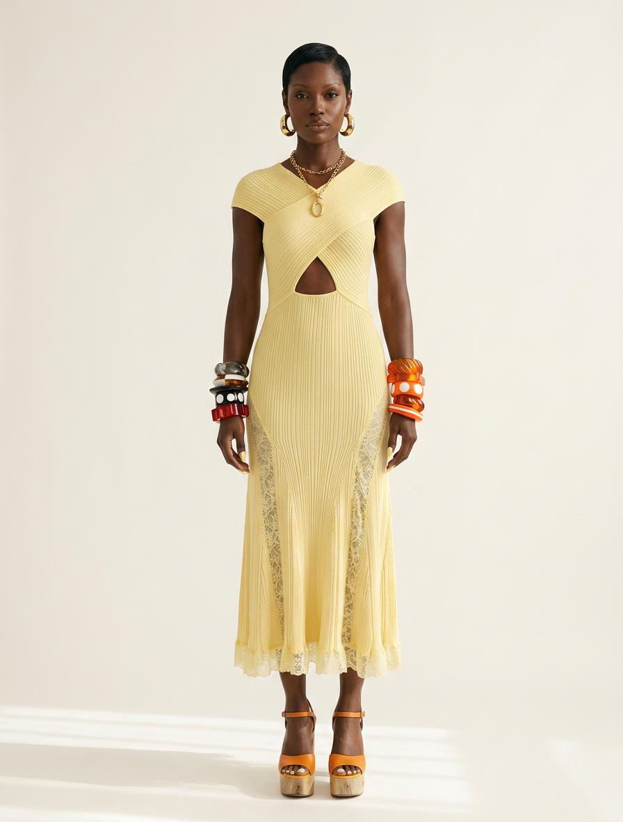 Radiant Knit Lace Midi Dress-2
