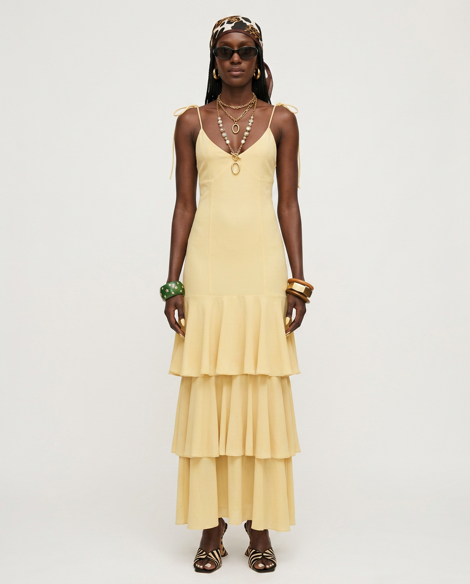 Radiant Tiered V-Neck Midi Dress-2