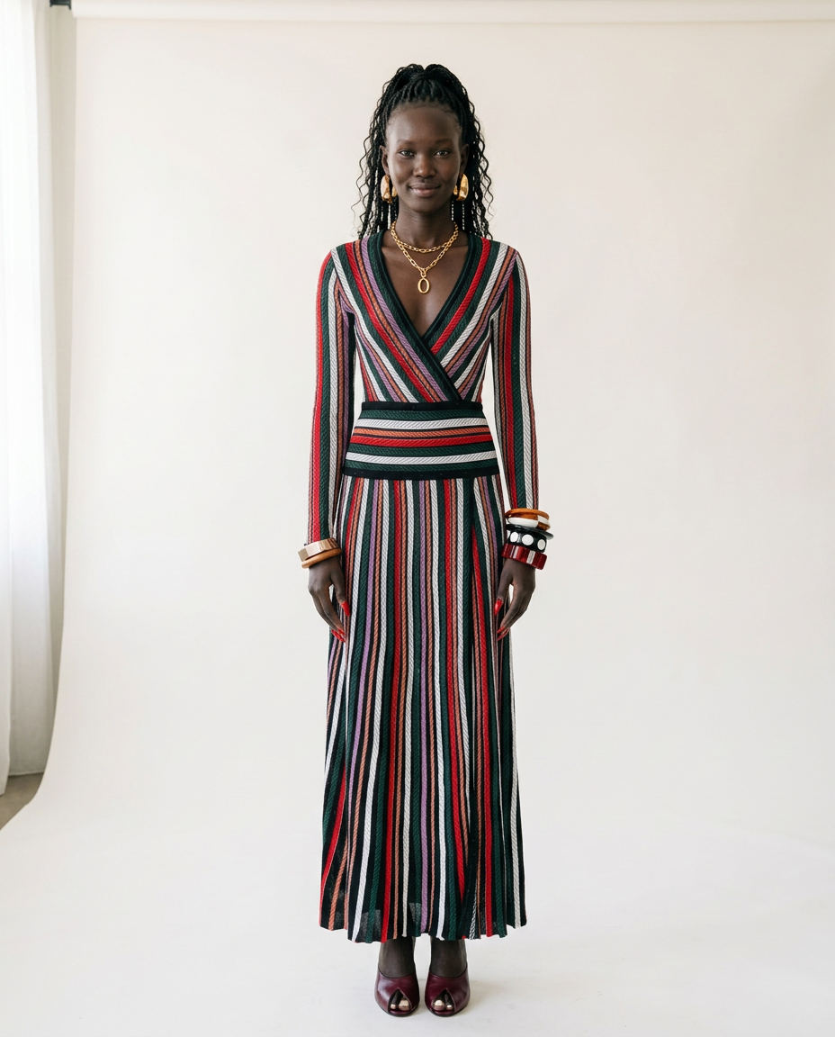 Vibrant Striped Knit Midi Dress-2