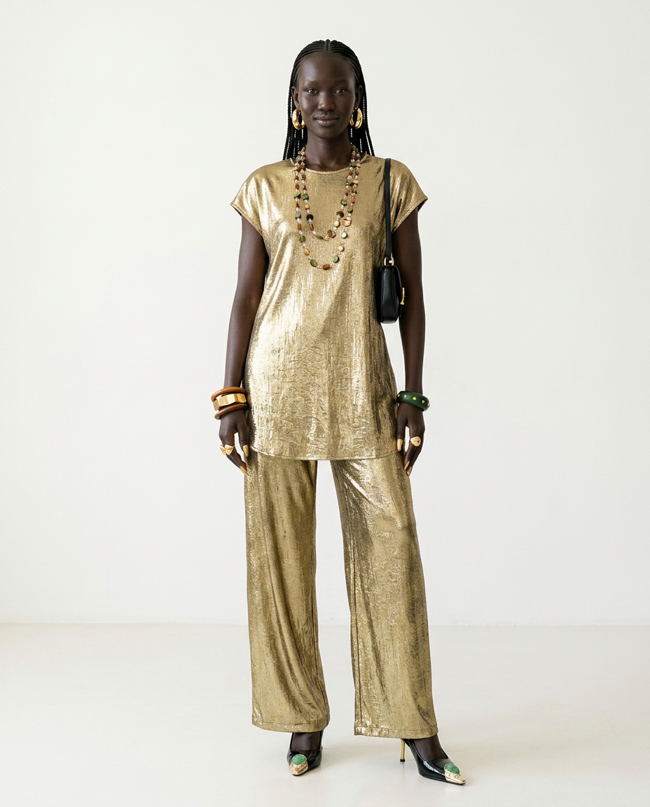 Divine Golden Pleated Two-Piece Set-2