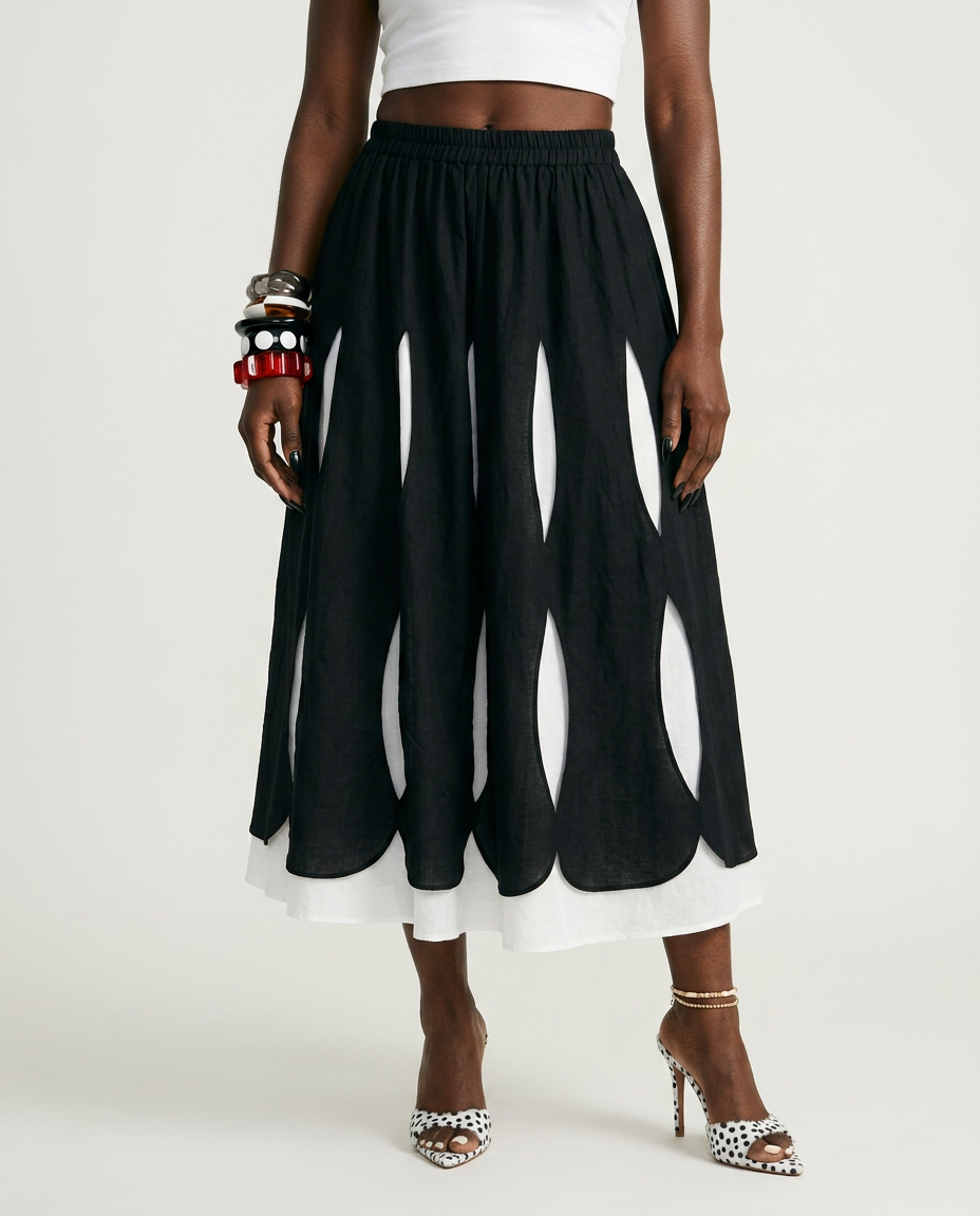 Unique Layered Hole-Design Maxi Skirt-0
