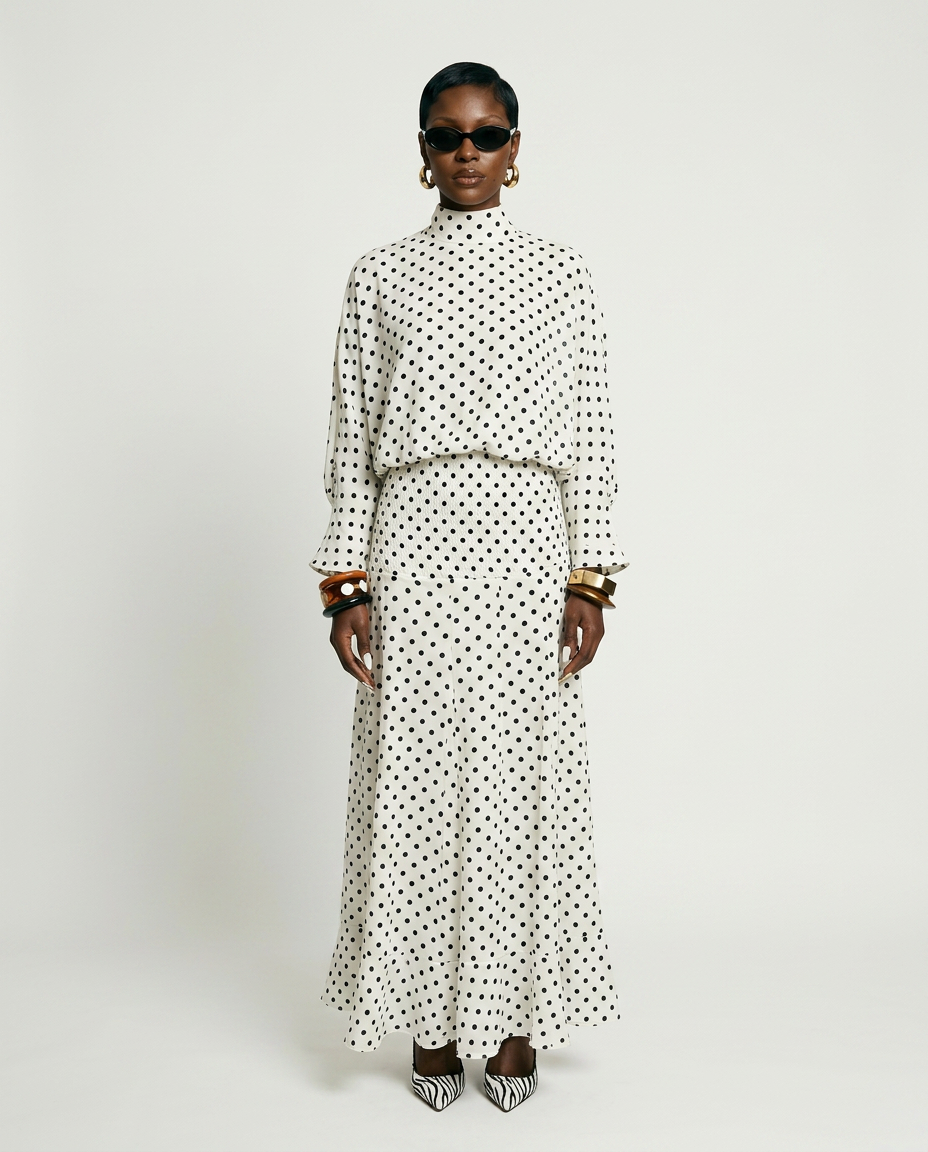 Elegant Polka Dot Two-Piece Set-3