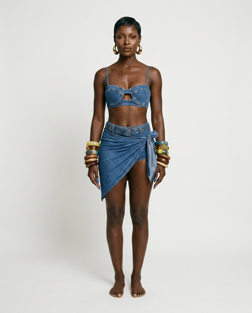Audacious Denim Strappy Bikini Set-3