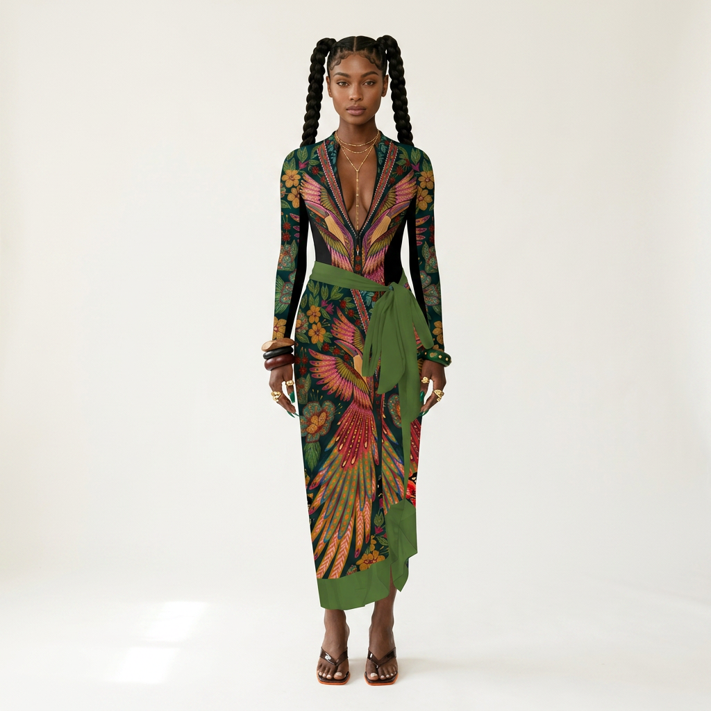 Wild Heart Printed Long-Sleeve One-Piece-1