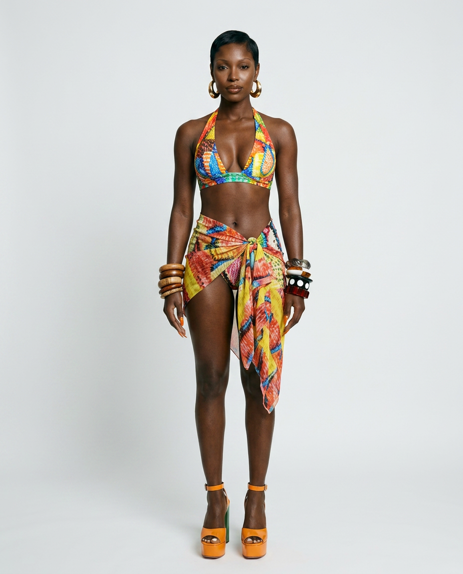 Vibrant Printed Tie-Front Bikini Set-3