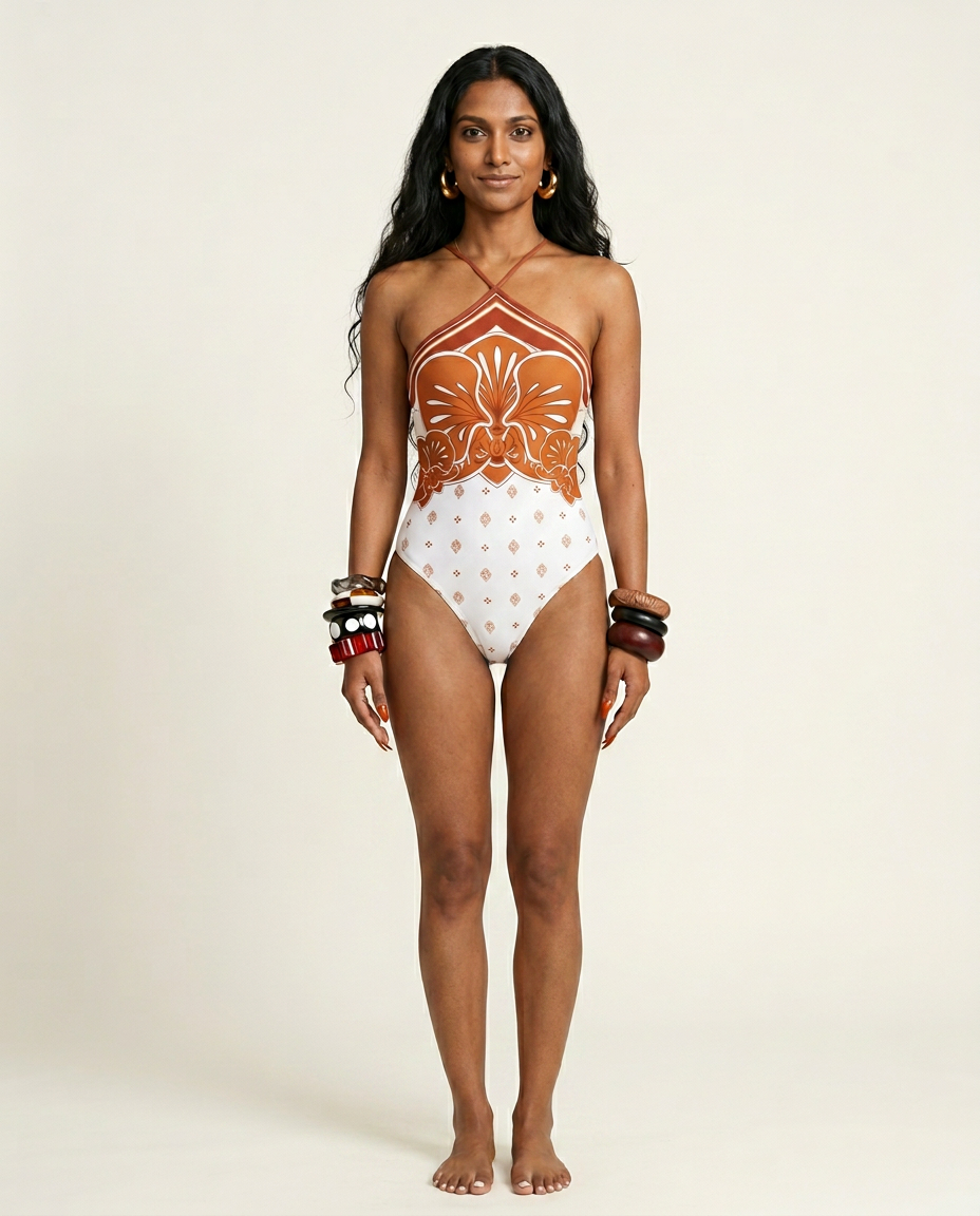 Audacious Floral Halter One-Piece Swimsuit-1