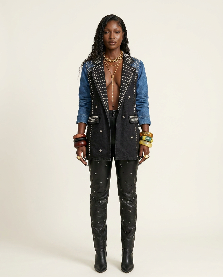 Mighty Studded Denim Blazer