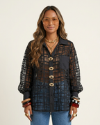 Bold Mesh Plaid Blouse-3