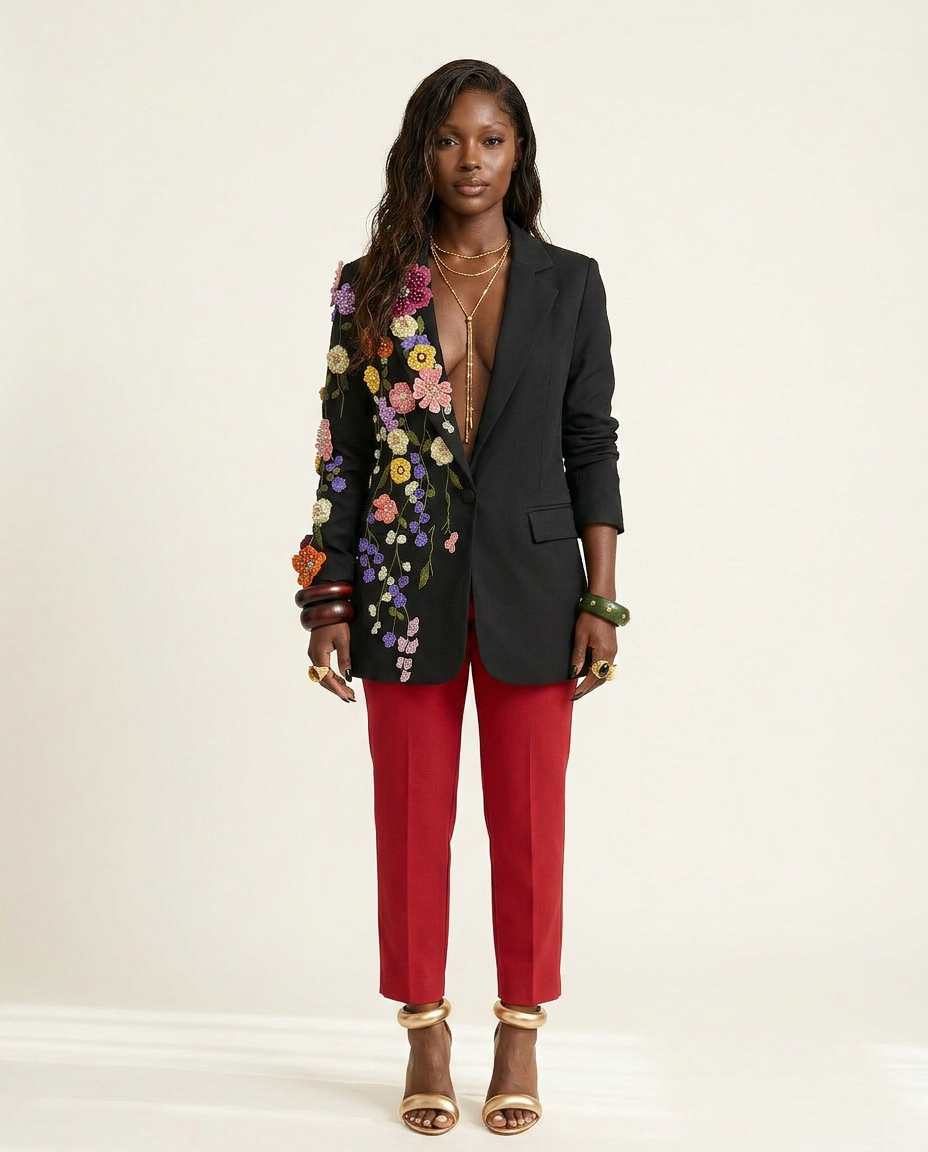 Audacious Embroidered Flower Blazer