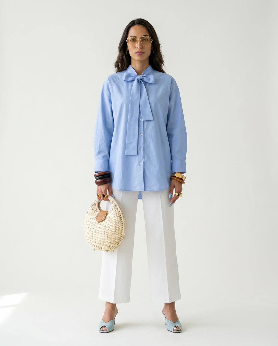 Elegant Striped Bow Collar Blouse