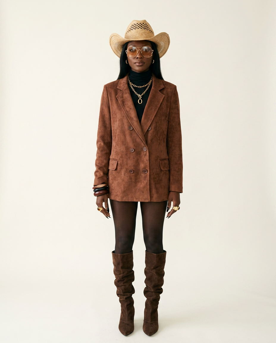 Confident Double Breasted Faux Suede Blazer