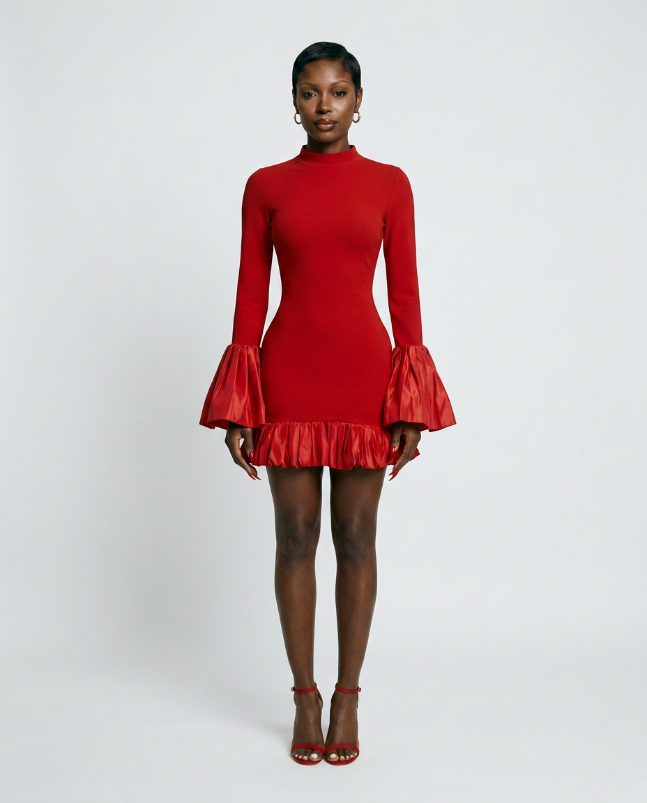Black Flared Sleeve Mini Dress
