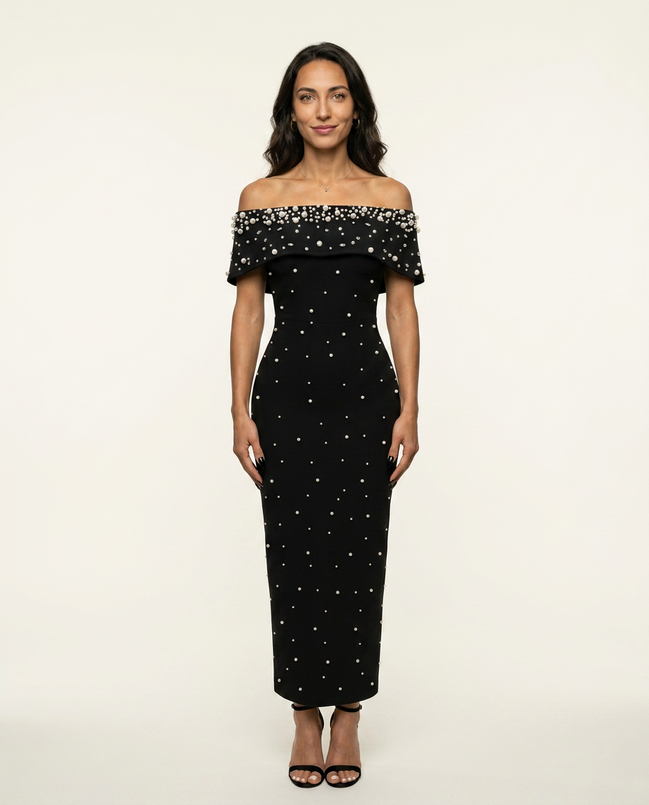 Pearl Off Shoulder Bandage Dress