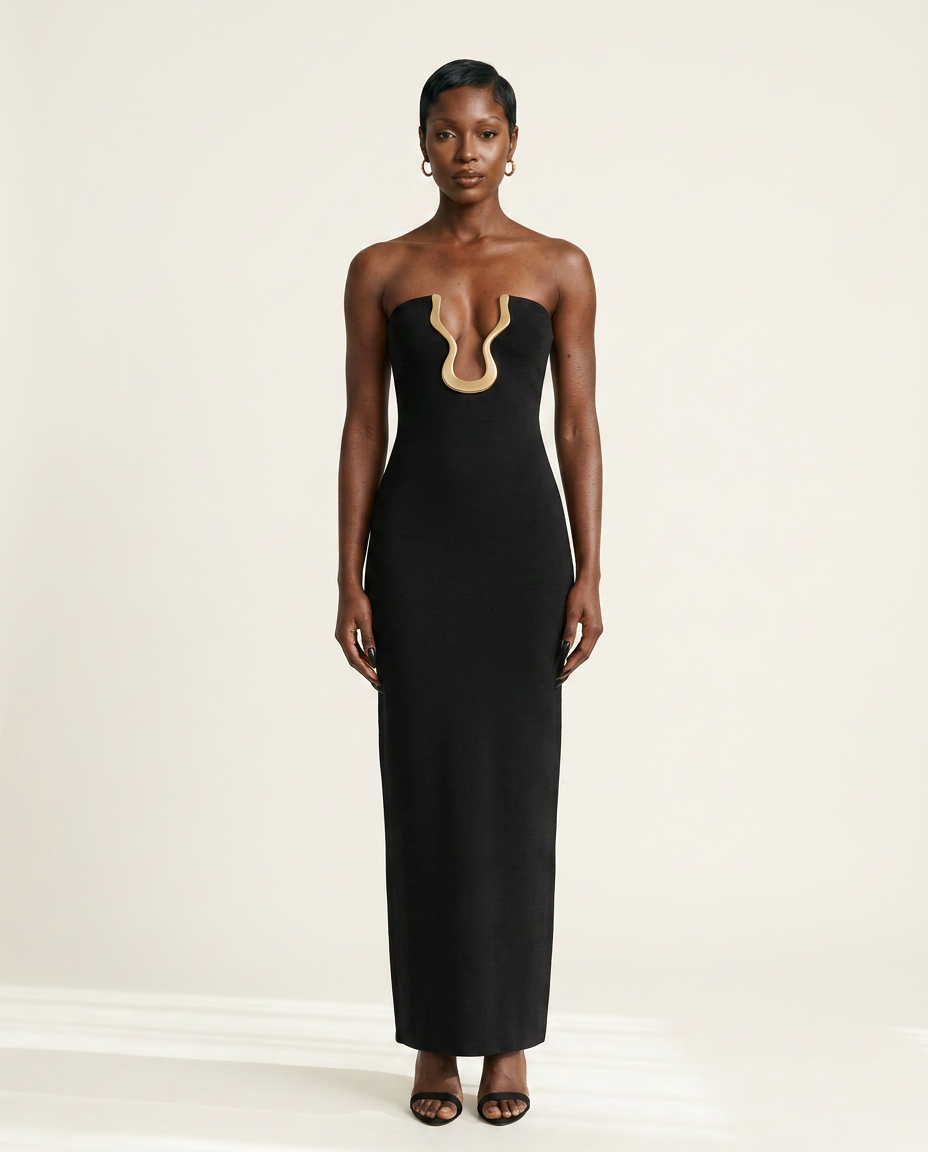 Black Odessa Strapless Maxi Dress