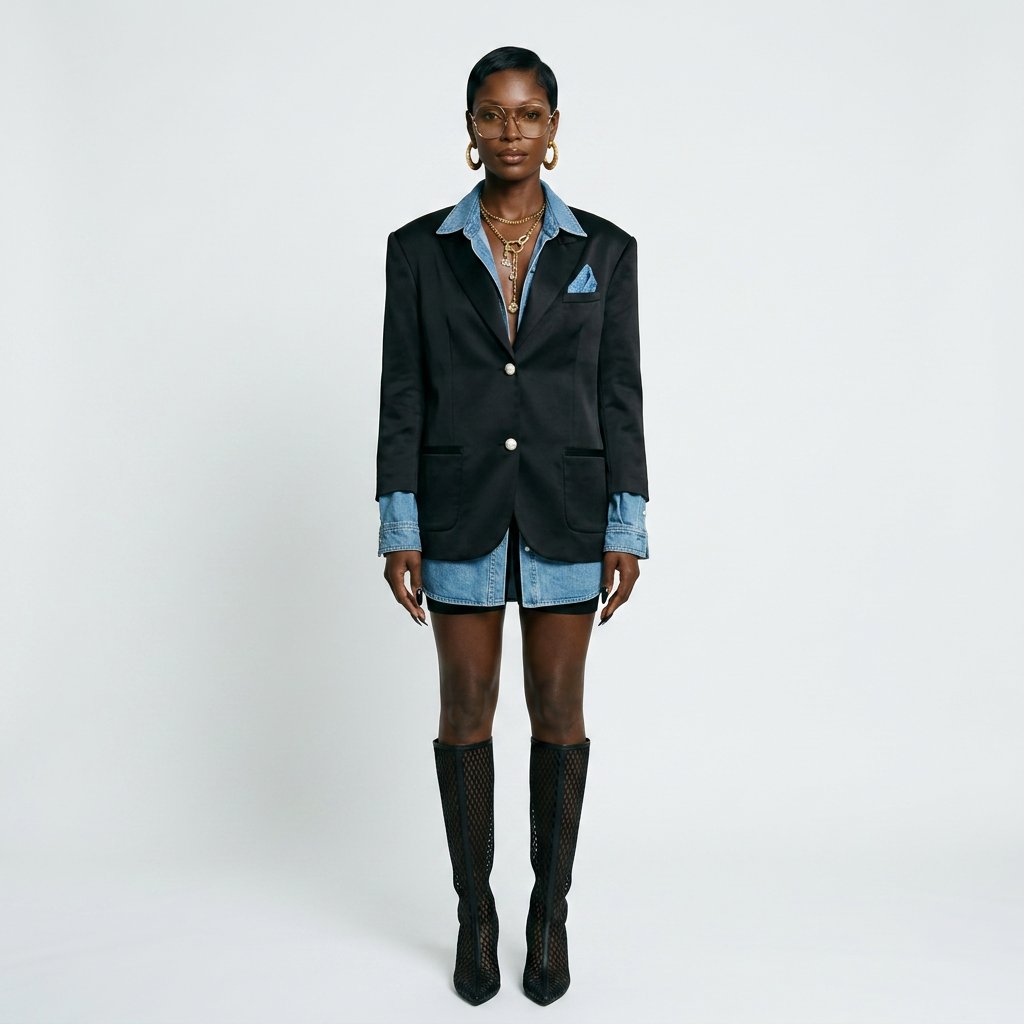 Audacious Denim Spliced Blazer
