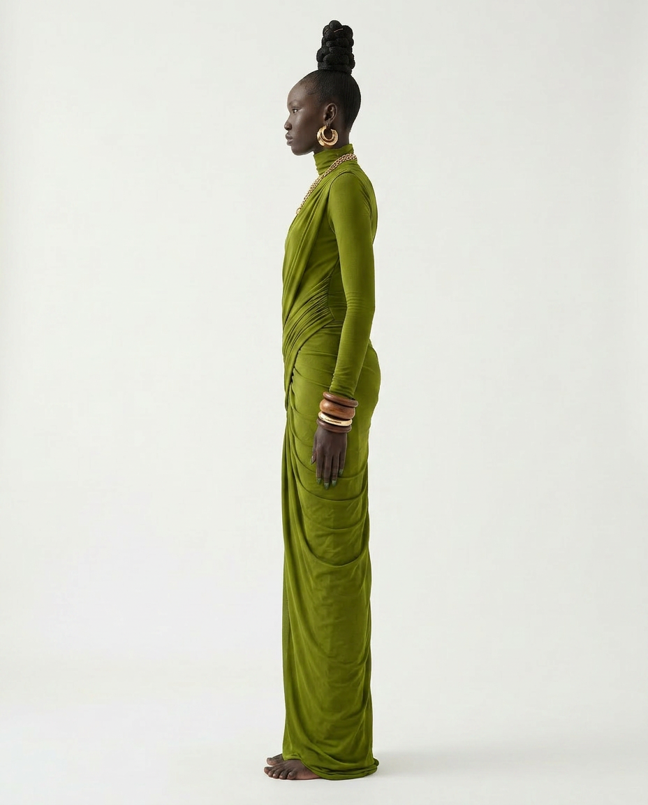 Majestic Draped Long Sleeve Maxi Dress-1