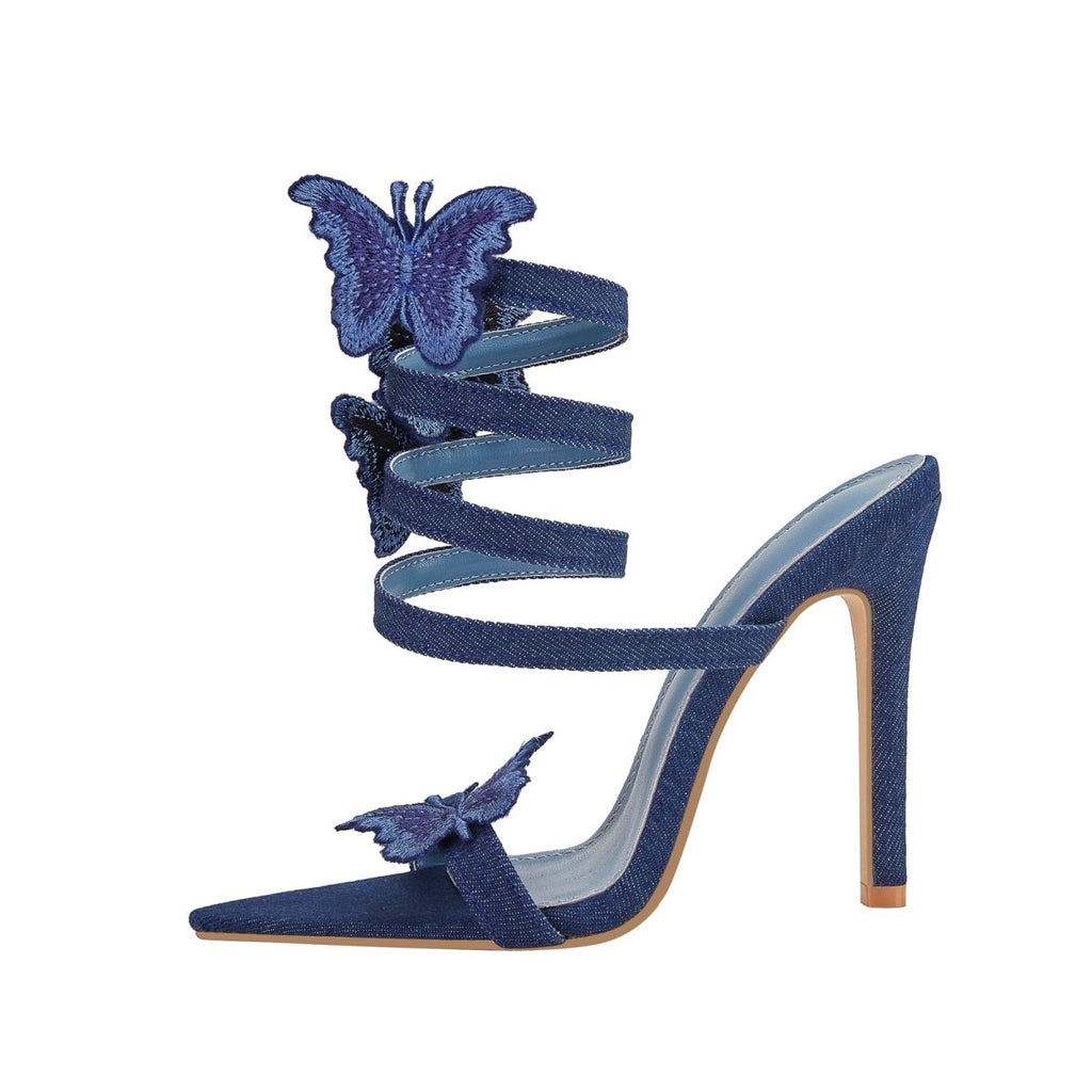 Sweet Butterfly Navy Blue Sandals with Detachable Straps