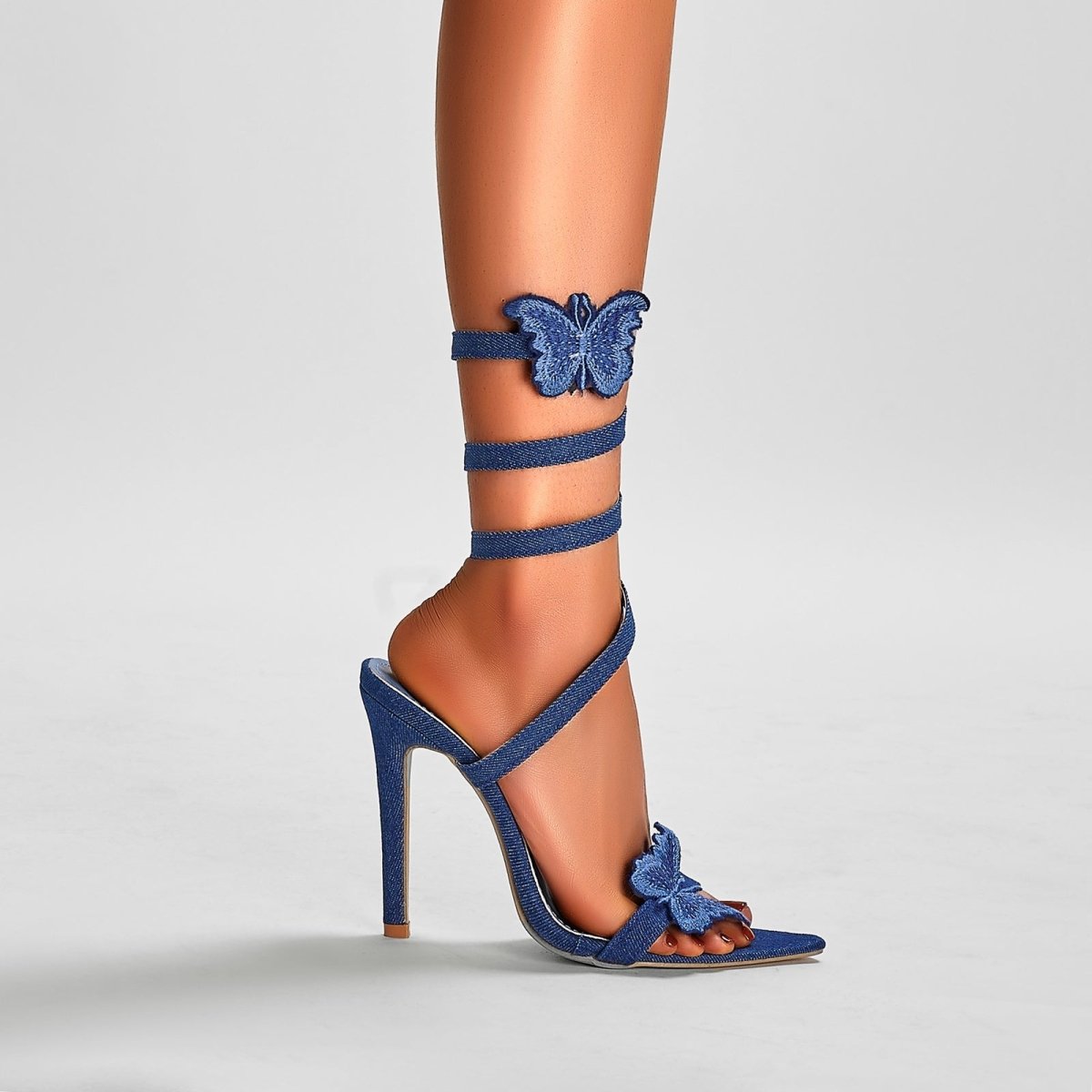 Sweet Butterfly Navy Blue Sandals with Detachable Straps