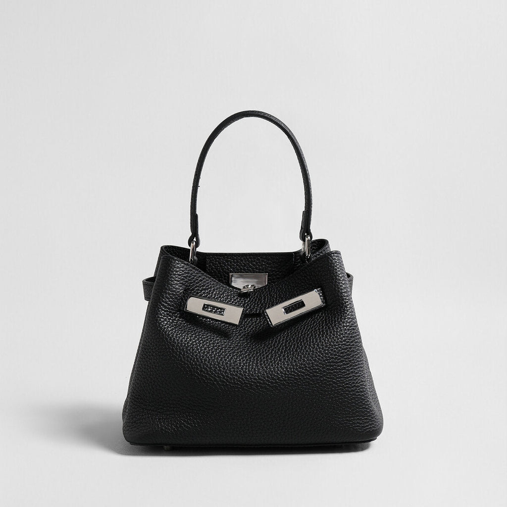 Togo Leather Mini Bucket Handbag – Pebbled Calfskin Crossbody with Turn-Lock Hardware