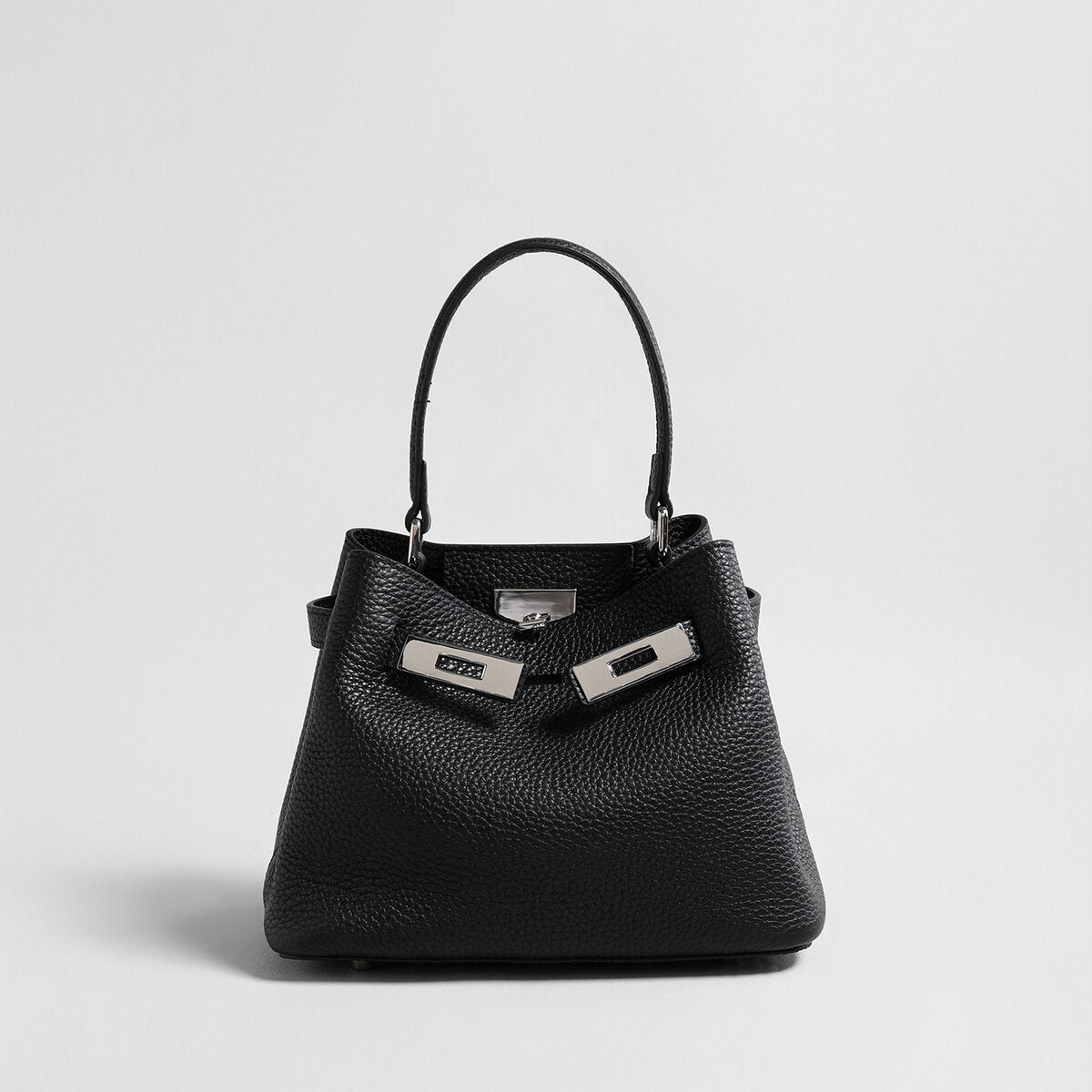Togo Leather Mini Bucket Handbag – Pebbled Calfskin Crossbody with Turn-Lock Hardware