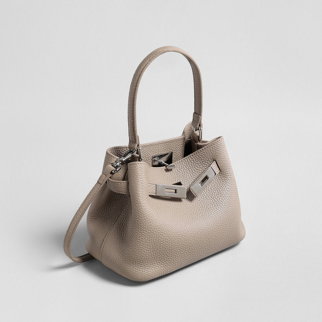 Togo Leather Mini Bucket Handbag – Pebbled Calfskin Crossbody with Turn-Lock Hardware
