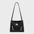 TOGO Leather Turn-Lock Slouchy Tote – Soft Shoulder Handbag with Metal Accent Straps