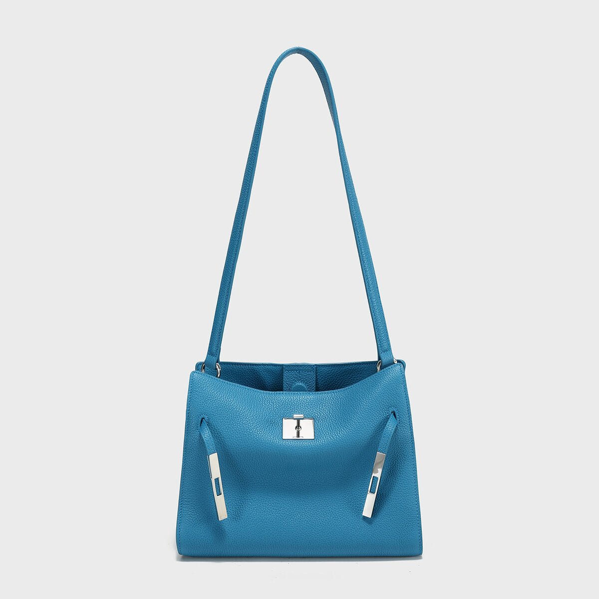 Leather Turn-Lock Slouchy Tote – Soft Shoulder Handbag