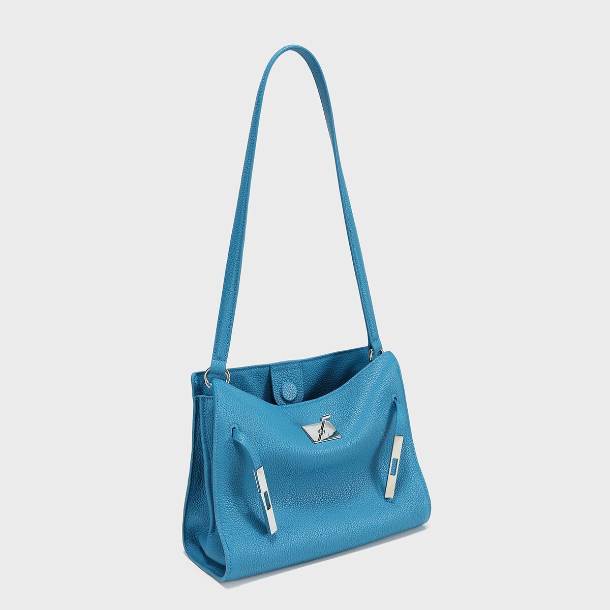 TOGO Leather Turn-Lock Slouchy Tote – Soft Shoulder Handbag with Metal Accent Straps