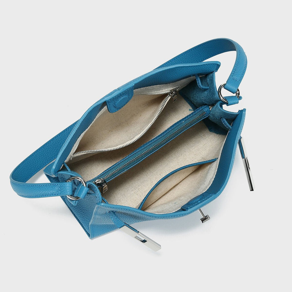 TOGO Leather Turn-Lock Slouchy Tote – Soft Shoulder Handbag with Metal Accent Straps