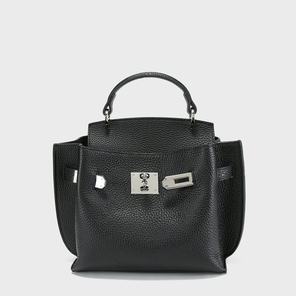 TOGO Leather Turn-Lock Top-Handle Bag – Structured Crossbody with Premium Hardware