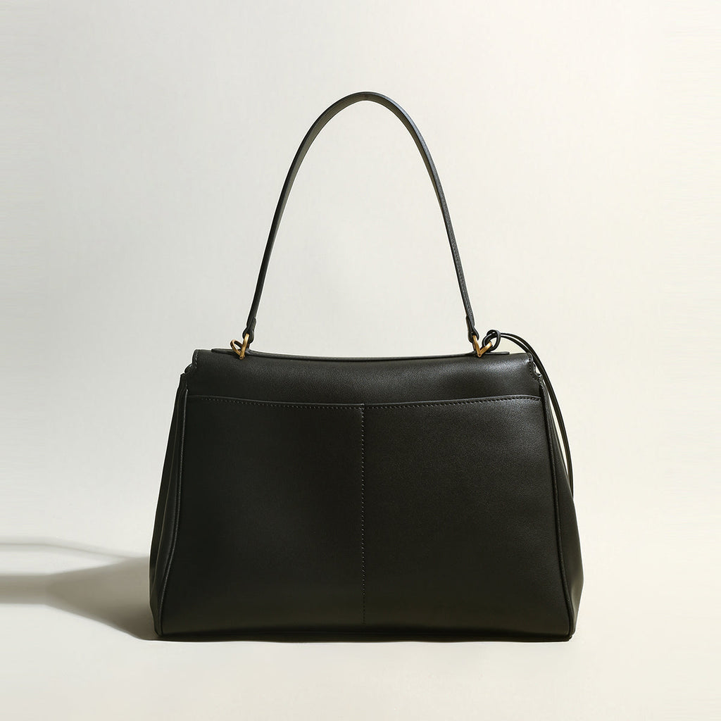 Utilitarian Structured Leather Flap Bag – Professional Top Handle Bag with Turn-Lock Closure