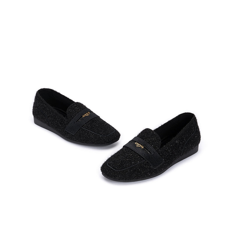 Versatile Soft Sole Slip On Tweed Loafers – Metallic Shimmer Knit Wedge Flats