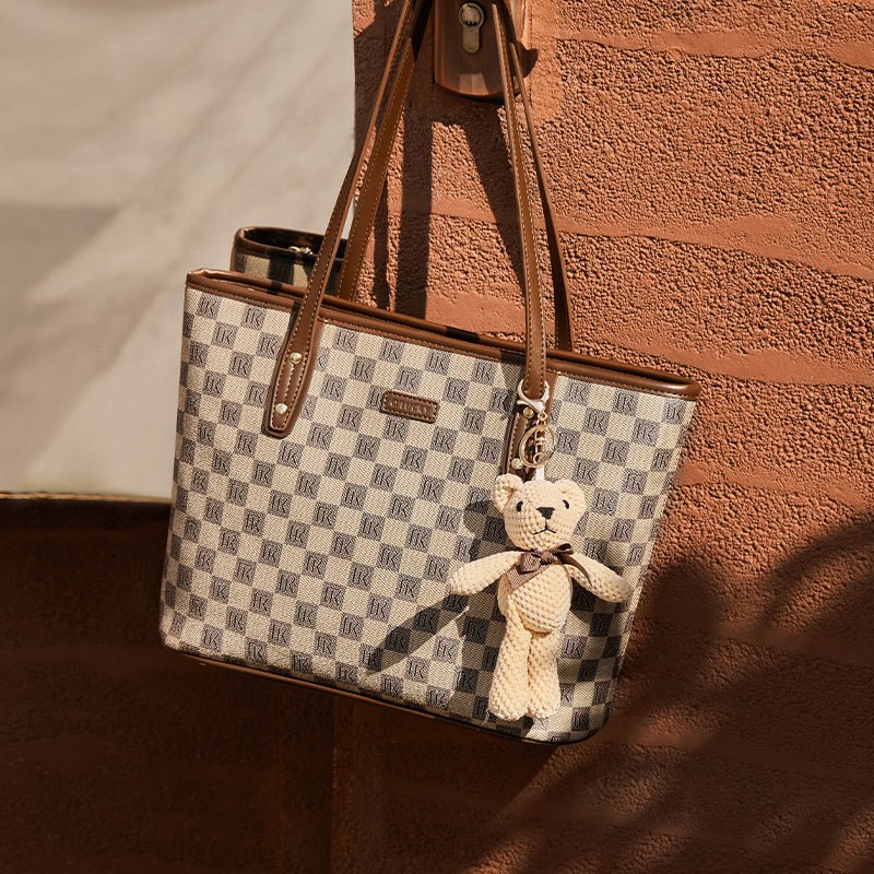 Vintage Checkered Large Capacity Shoulder Tote Bag