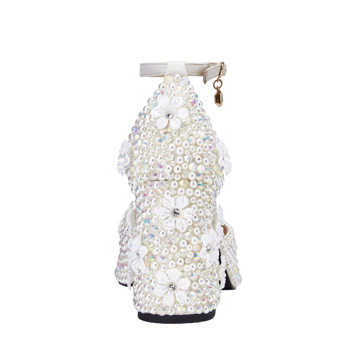 White Pearl Encrusted Flower Chunky Sandals